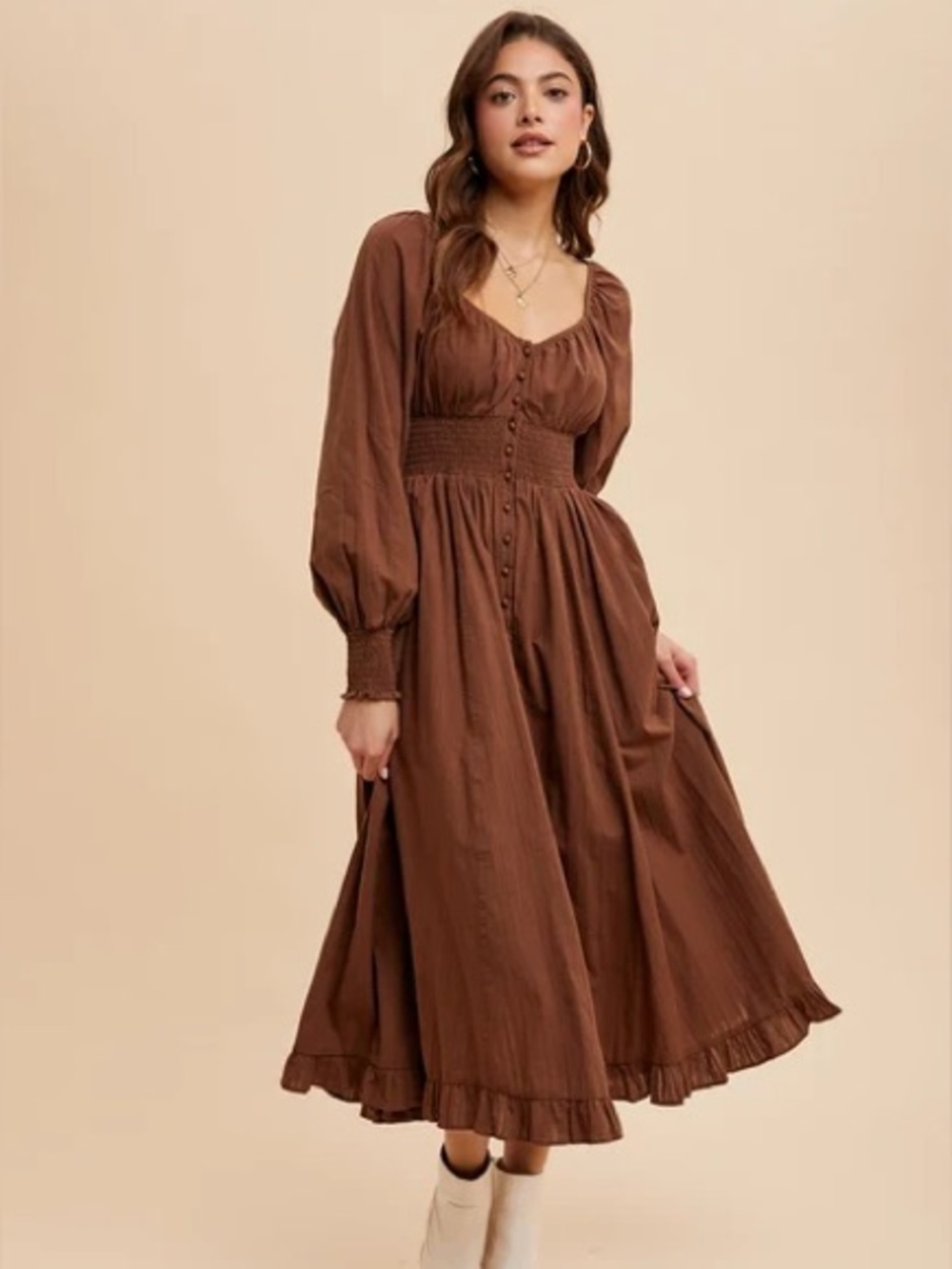 In Loom Long Sleeve Dress in Mocha